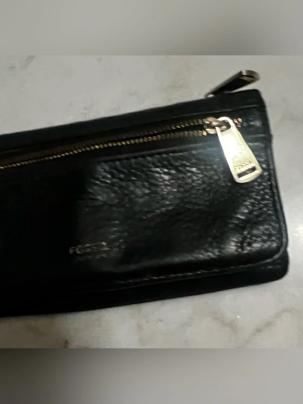 Fossil Women’s Soft Black Pebbled Leather Wallet Zip With 3 Compartments
